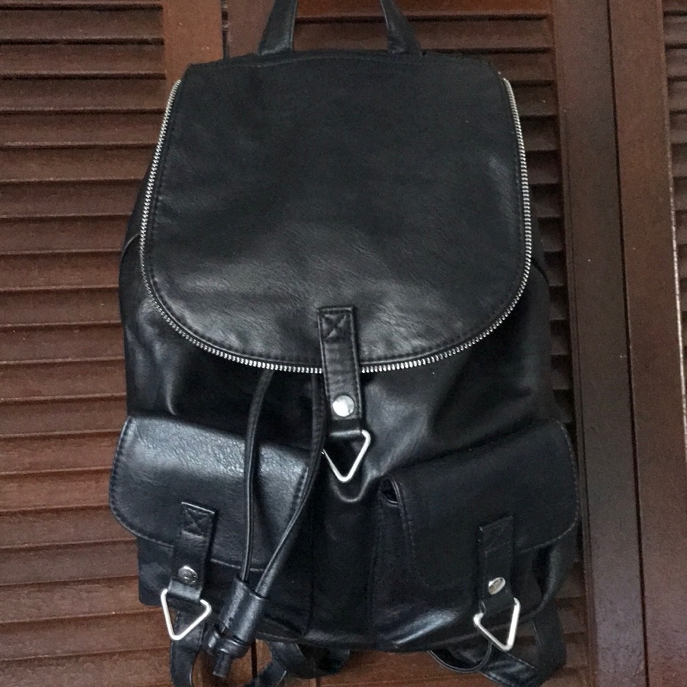 Black Faux Leather Backpack